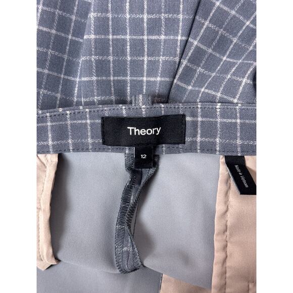 Theory Pants 12 Womens Performance Knit Slim Cropped Trouser Gray Window Check - Picture 6 of 7